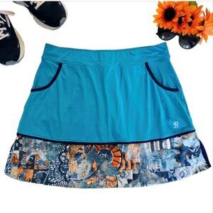 Sofibella Women's Activewear Skirt Skort Size Large Blue Orange Pockets Sporty